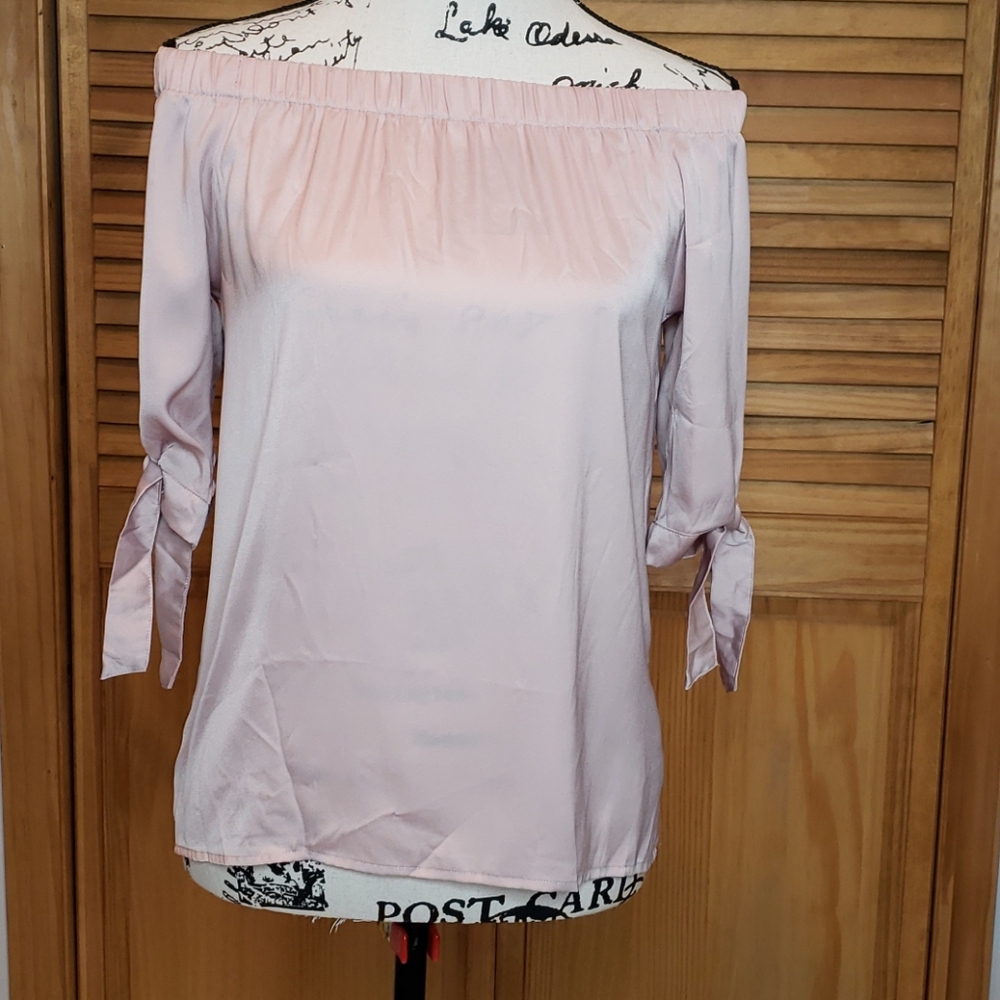 H&M Pink Satiny Off Shoulder Top Size 0